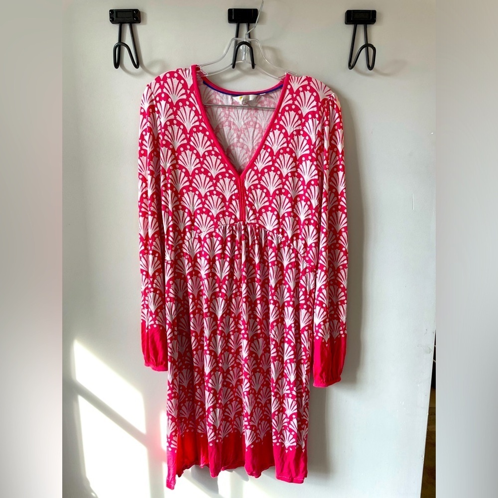 Boden Pink & White Patterned Midi Dress